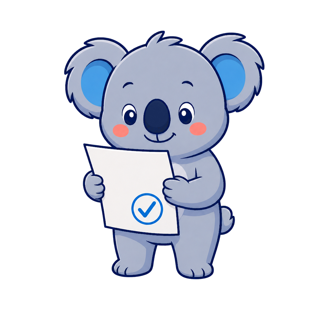 Mascotte koala vérifiant une ressource KidoFiches